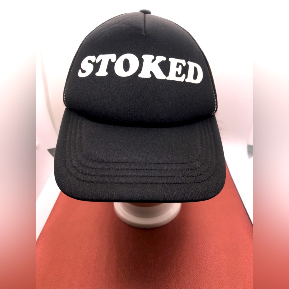 Vintage Billabong Stoked Black Trucker Hat Snapback Beachwear .